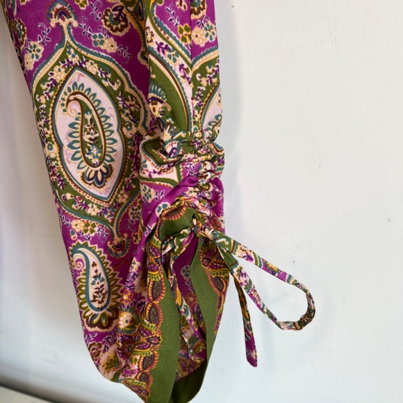 Ralph Lauren Paisley Boho Ruched Hem Drawstring Lounge Pants Purple Green Sz. S - Picture 7 of 10